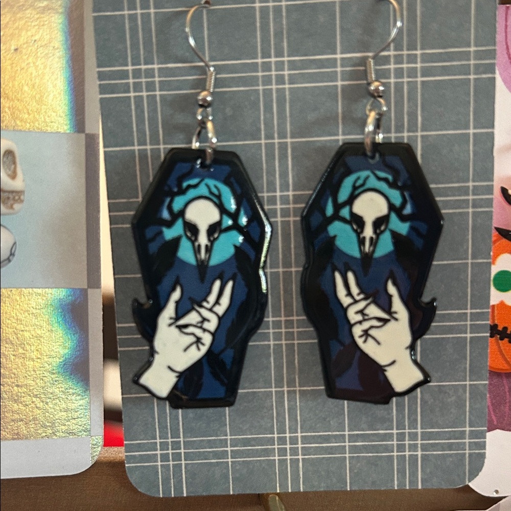 Skull and Hand Coffin Earrings Halloween